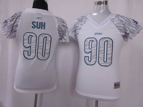 Lions #90 Ndamukong Suh White Women's Zebra Field Flirt Stitched NFL Jersey